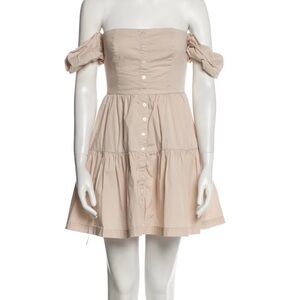 STAUD Tan Pleated Tie Front Sundress